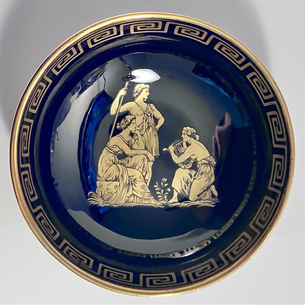 NASSOS Cobalt Blue Bowl From RHODES, GREECE / 24kt Gold Accents / 4.75x1.75 Inch